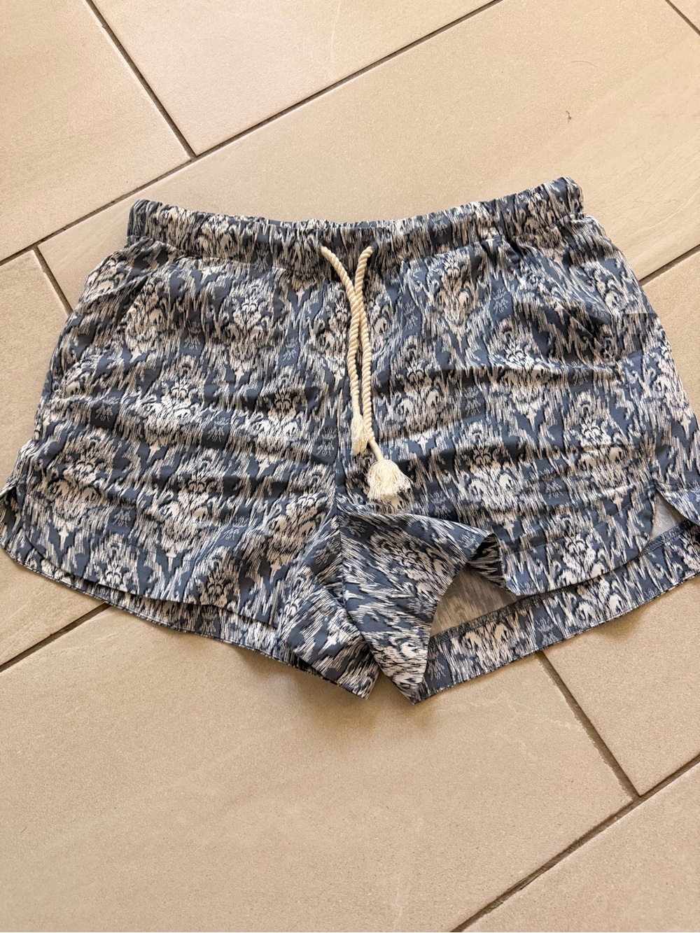 UpWest Blue and Cream Ikat Drawstring Lounge Shorts